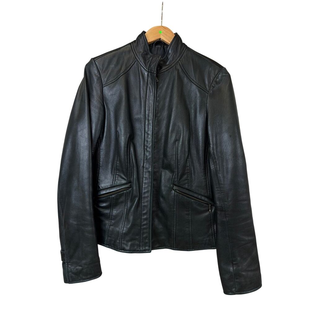 Calvin Klein Black Long Sleeve Zip Up Leather Blend Jacket Size M